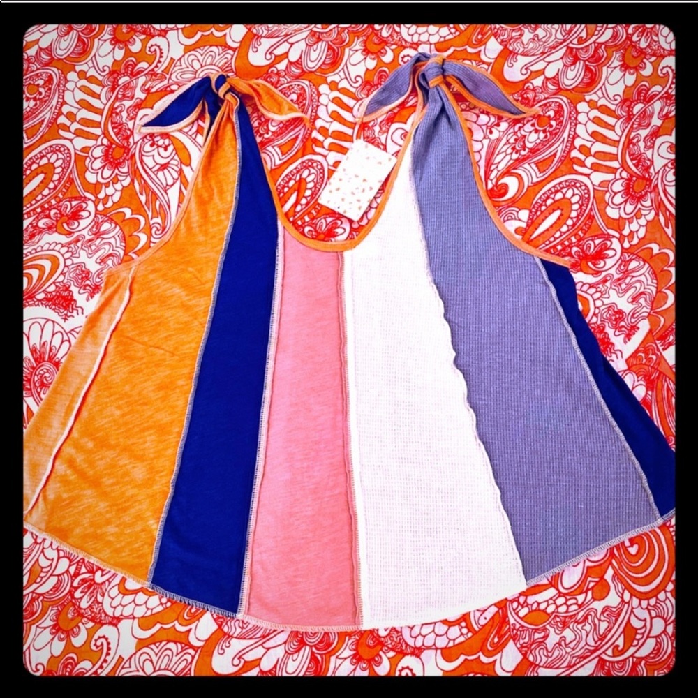πΊπHPππΊ NWT Free People Carousel Stripe Tie Shoulder Top - Picture 6 of 12